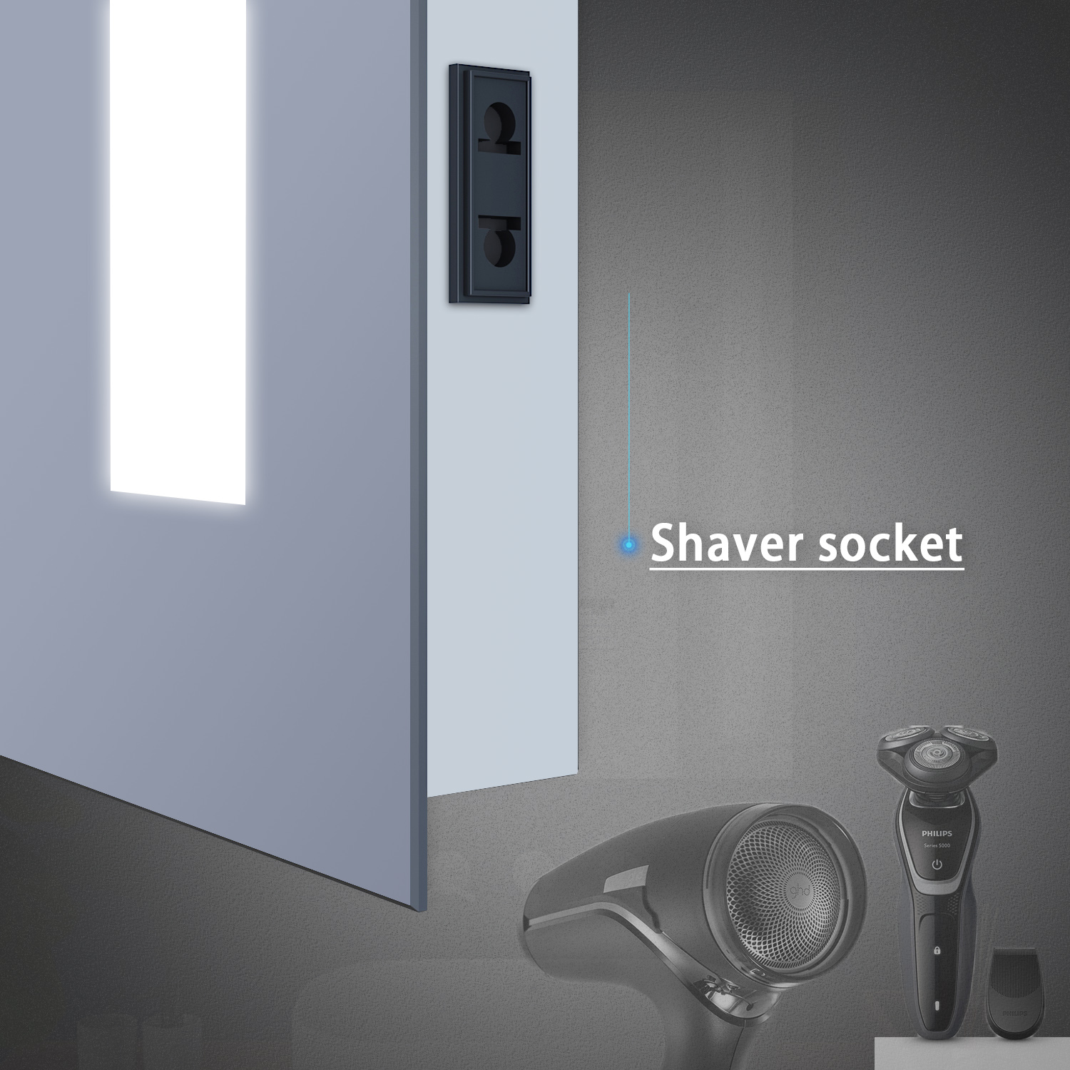 Illuminated LED Bluetooth Bathroom Mirror with Shaver Socket Demister